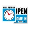 US STAMP Headline® Sign Double-Sided Open/Will Return Sign with Clock Hands - 