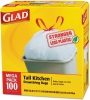 CLOROX Glad® Tall Kitchen Drawstring Trash Bags - 13 gal, .95mil, White, 100/BX